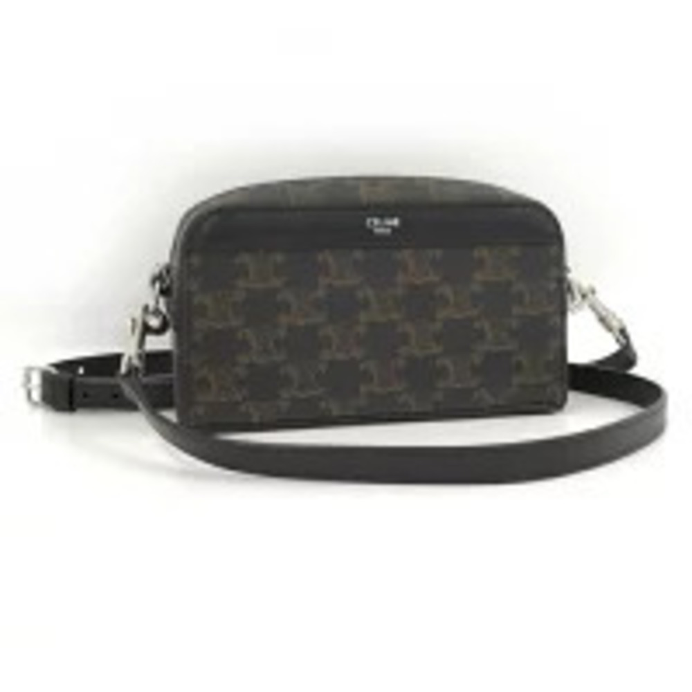 CELINE Triomphe Shoulder Bag Leather Black - Picture 1 of 9
